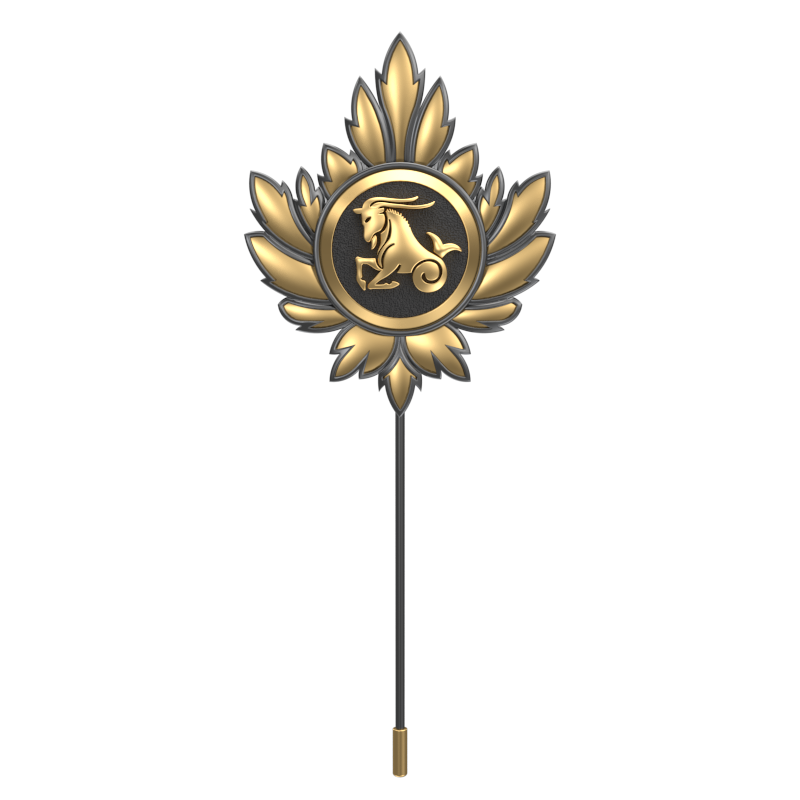 Capricorn Zodiac, Maple Constellation Lapel with 18kt Gold & Black Ruthenium Plating and Enamel on Brass.