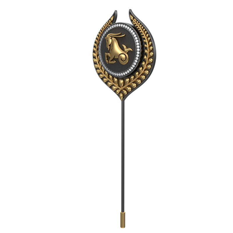 Capricorn Zodiac Luxe, Leaf Constellation Lapel with CZ Diamonds, 18kt Gold & Black Ruthenium Plating on Brass.