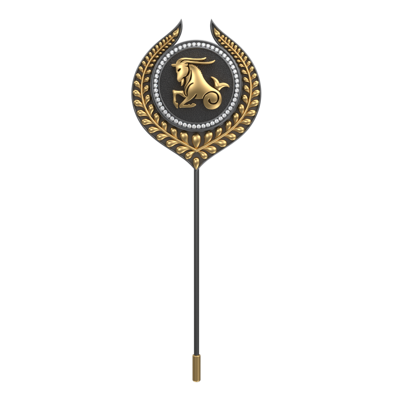 Capricorn Zodiac Luxe, Leaf Constellation Lapel with CZ Diamonds, 18kt Gold & Black Ruthenium Plating on Brass.