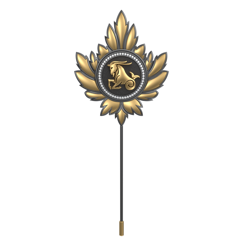 Capricorn Zodiac Luxe, Maple Constellation Lapel with CZ Diamonds, 18kt Gold & Black Ruthenium Plating on Brass.