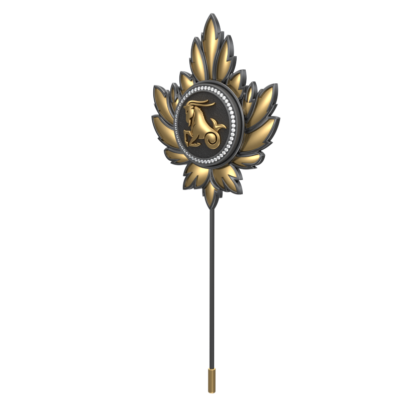 Capricorn Zodiac Luxe, Maple Constellation Lapel with CZ Diamonds, 18kt Gold & Black Ruthenium Plating on Brass.