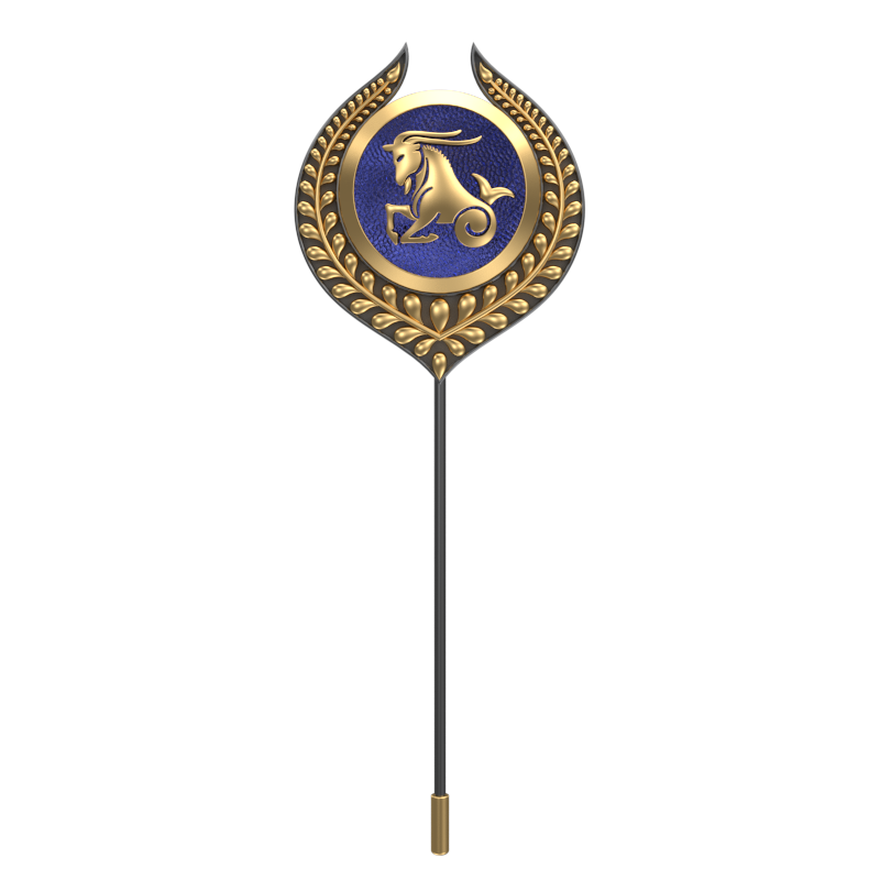 Capricorn Zodiac, Leaf Constellation Lapel with 18kt Gold & Black Ruthenium Plating and Enamel on Brass.