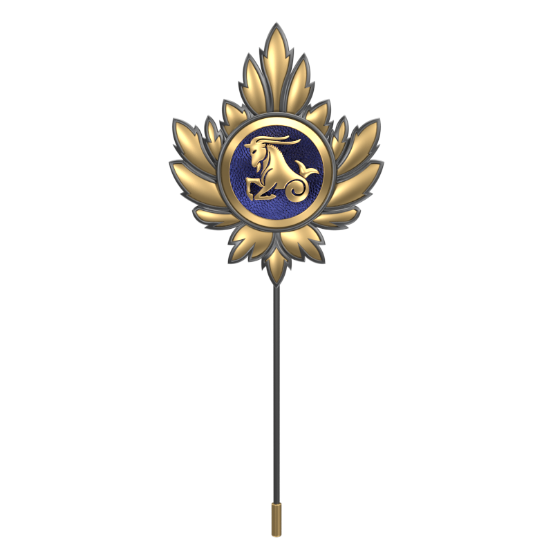 Capricorn Zodiac, Maple Constellation Lapel with 18kt Gold & Black Ruthenium Plating and Enamel on Brass.