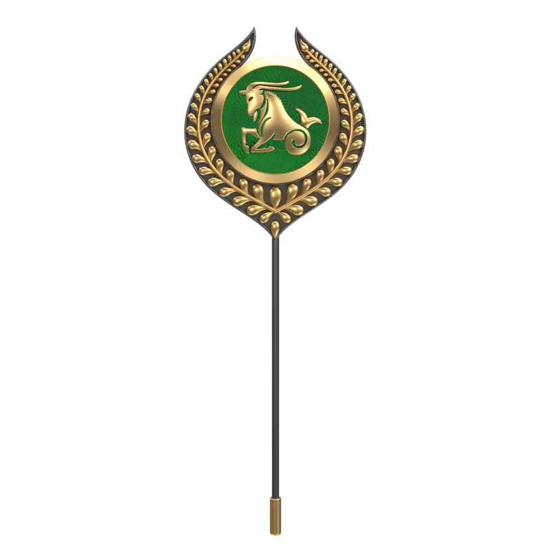 Capricorn Zodiac, Leaf Constellation Lapel with 18kt Gold & Black Ruthenium Plating and Enamel on Brass.