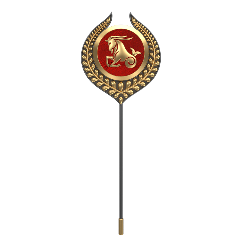 Capricorn Zodiac, Leaf Constellation Lapel with 18kt Gold & Black Ruthenium Plating and Enamel on Brass.