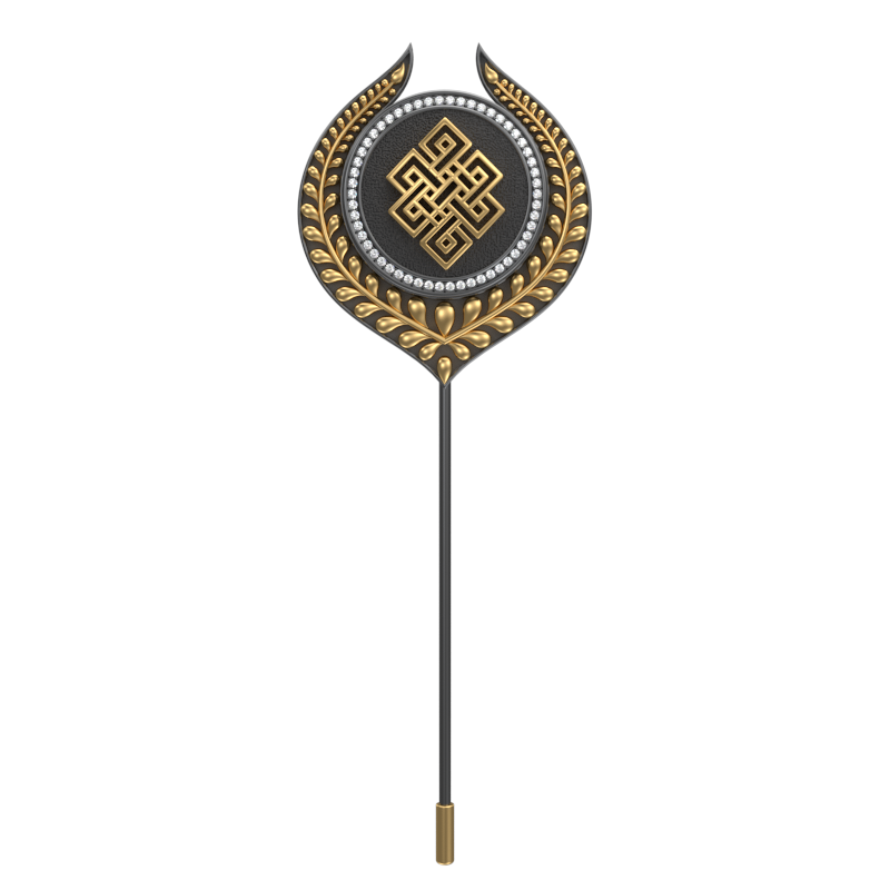 Infinity Luxe, Leaf Spiritual Lapel with CZ Diamonds, 18kt Gold & Black Ruthenium Plating on Brass.