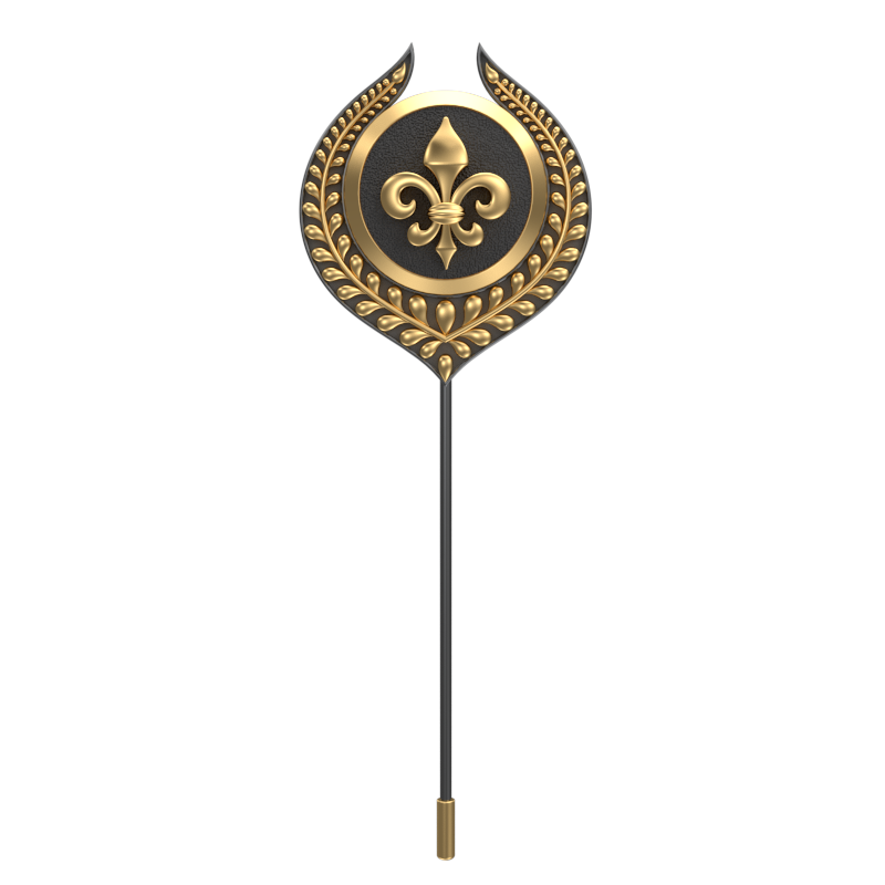 Fleur di lis, Leaf Spiritual Lapel with 18kt Gold & Black Ruthenium Plating on Brass.