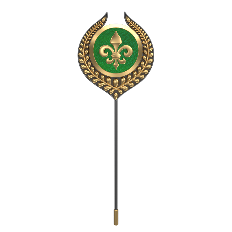 Fleur di lis, Leaf Spiritual Lapel with 18kt Gold & Black Ruthenium Plating on Brass.