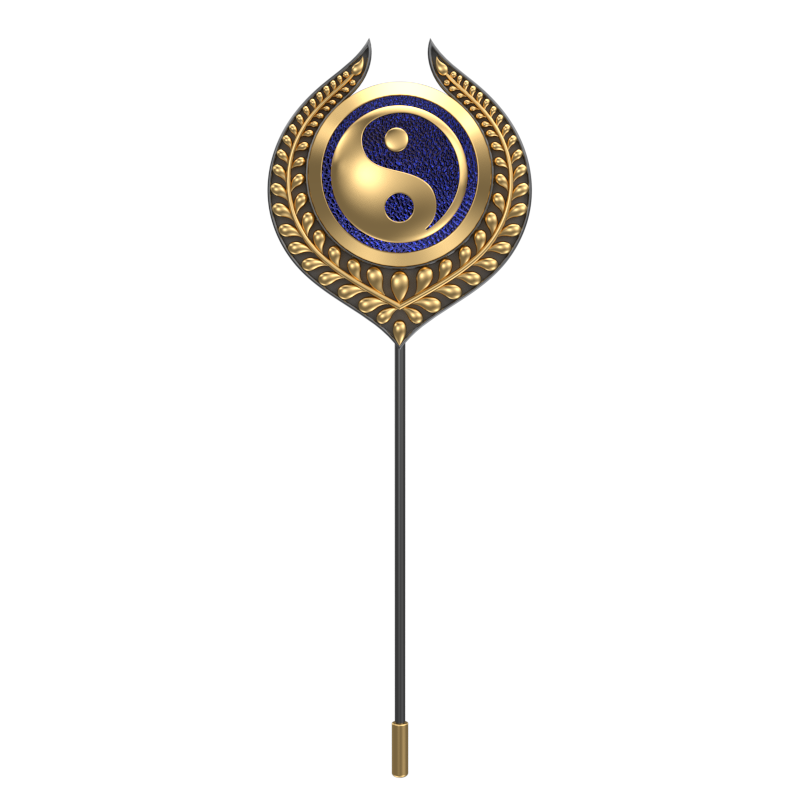 Ying Yang, Leaf Spiritual Lapel with 18kt Gold & Black Ruthenium Plating on Brass .