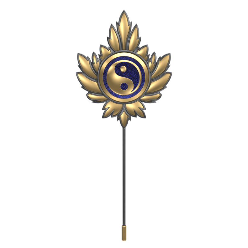 Ying Yang, Maple Spiritual Lapel with 18kt Gold & Black Ruthenium Plating on Brass.