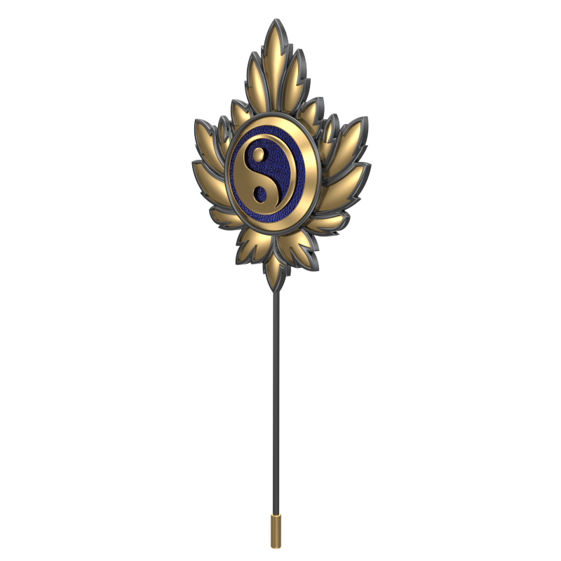 Ying Yang, Maple Spiritual Lapel with 18kt Gold & Black Ruthenium Plating on Brass.