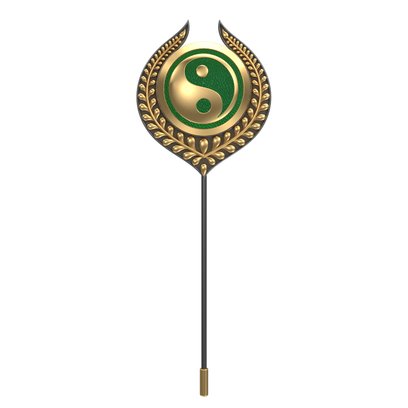 Ying Yang, Leaf Spiritual Lapel with 18kt Gold & Black Ruthenium Plating on Brass .