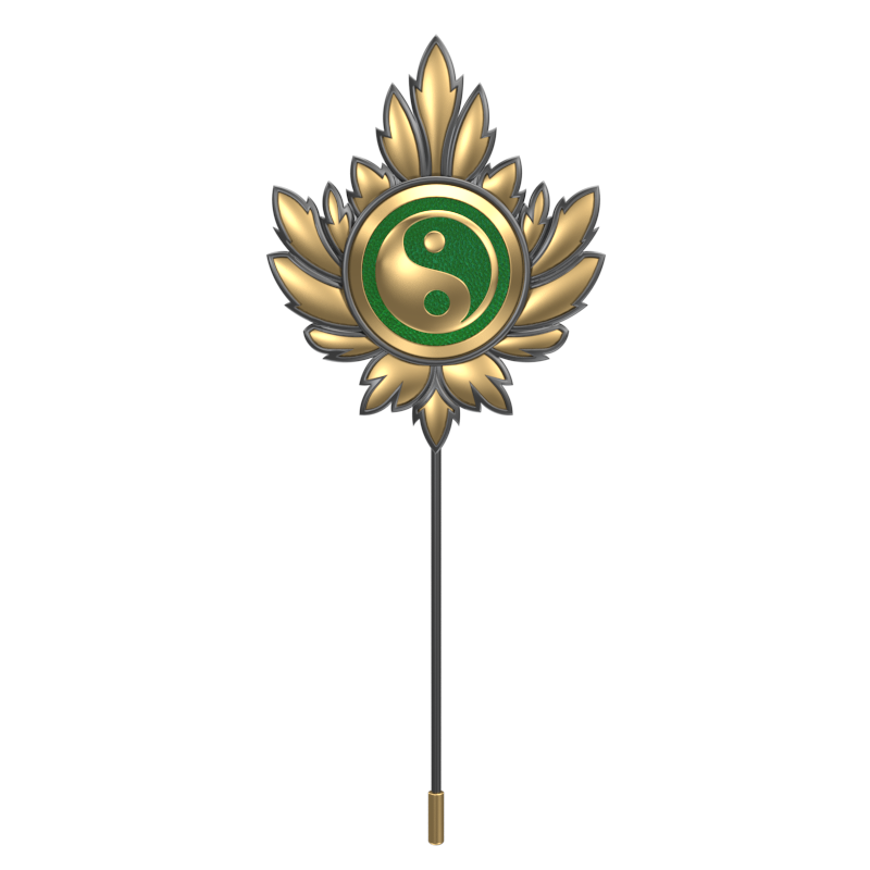Ying Yang, Maple Spiritual Lapel with 18kt Gold & Black Ruthenium Plating on Brass.