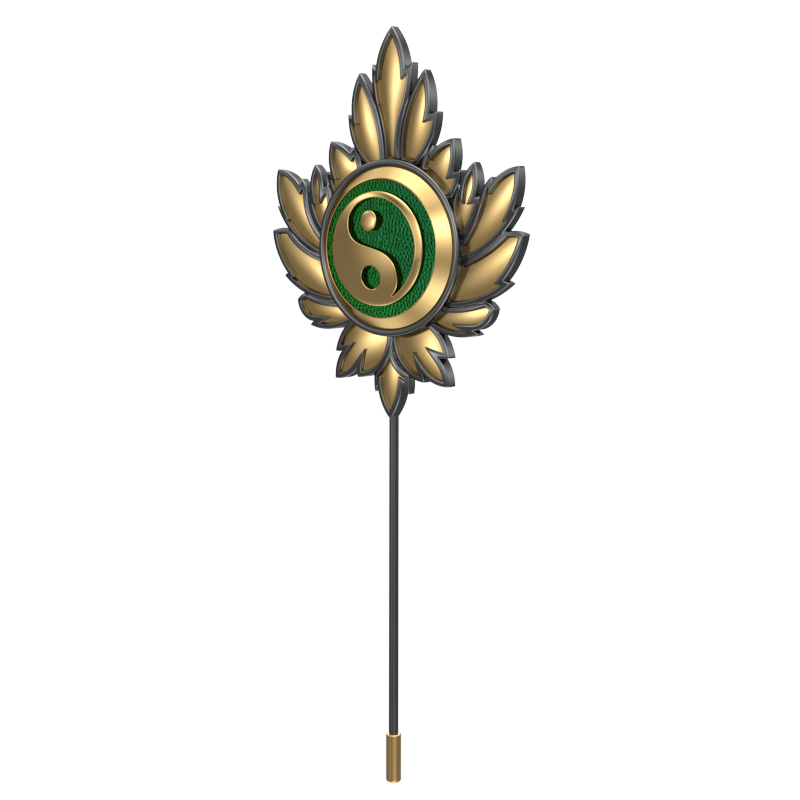 Ying Yang, Maple Spiritual Lapel with 18kt Gold & Black Ruthenium Plating on Brass.