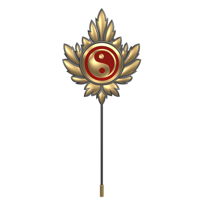 Ying Yang, Maple Spiritual Lapel with 18kt Gold & Black Ruthenium Plating on Brass.