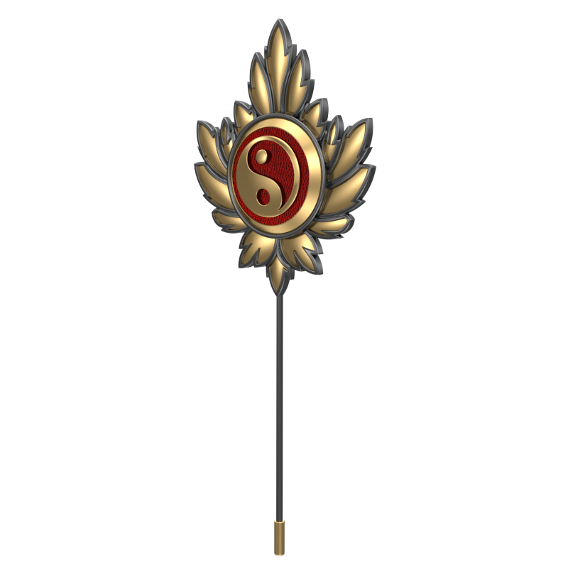 Ying Yang, Maple Spiritual Lapel with 18kt Gold & Black Ruthenium Plating on Brass.