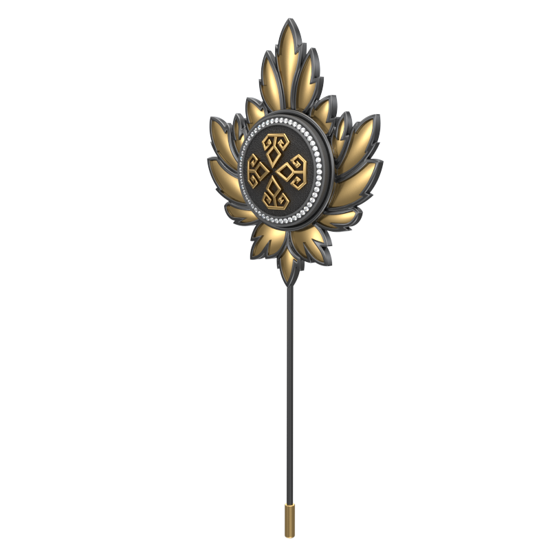 Power Luxe, Maple Spiritual Lapel with CZ Diamonds, 18kt Gold & Black Ruthenium Plating on Brass.