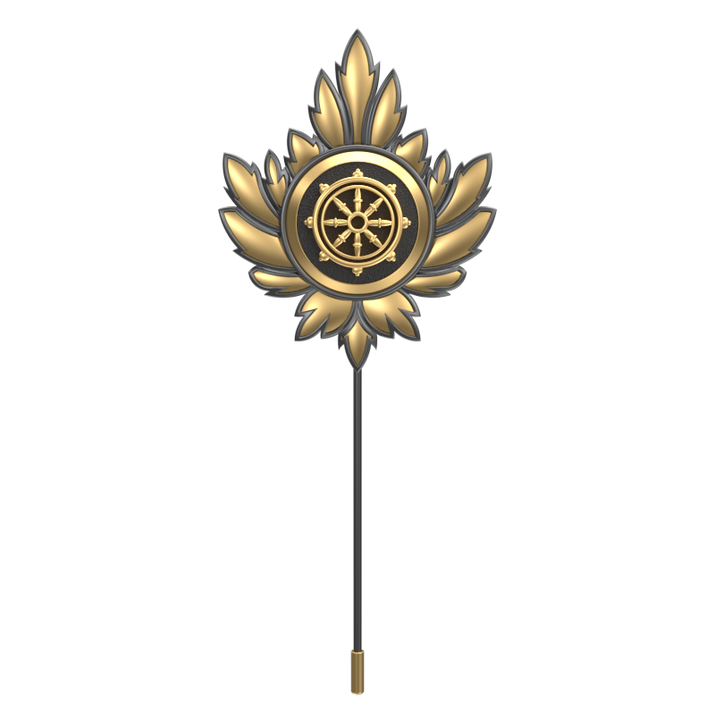 Dharma, Maple Spiritual Lapel with 18kt Gold & Black Ruthenium Plating on Brass.