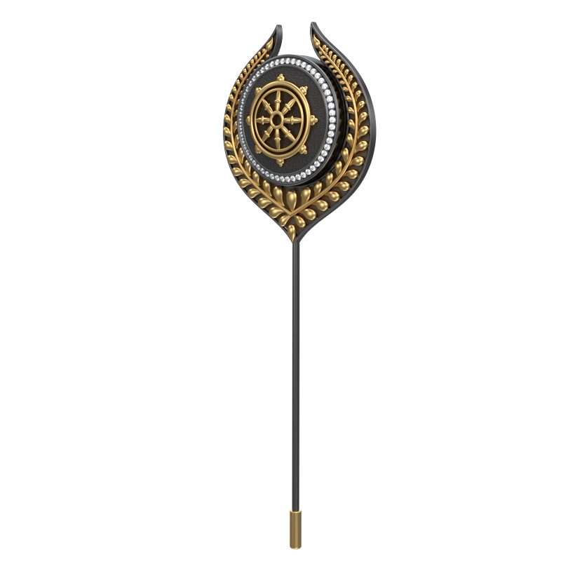 Dharma Luxe, Leaf Spiritual Lapel with CZ Diamonds, 18kt Gold & Black Ruthenium Plating on Brass.