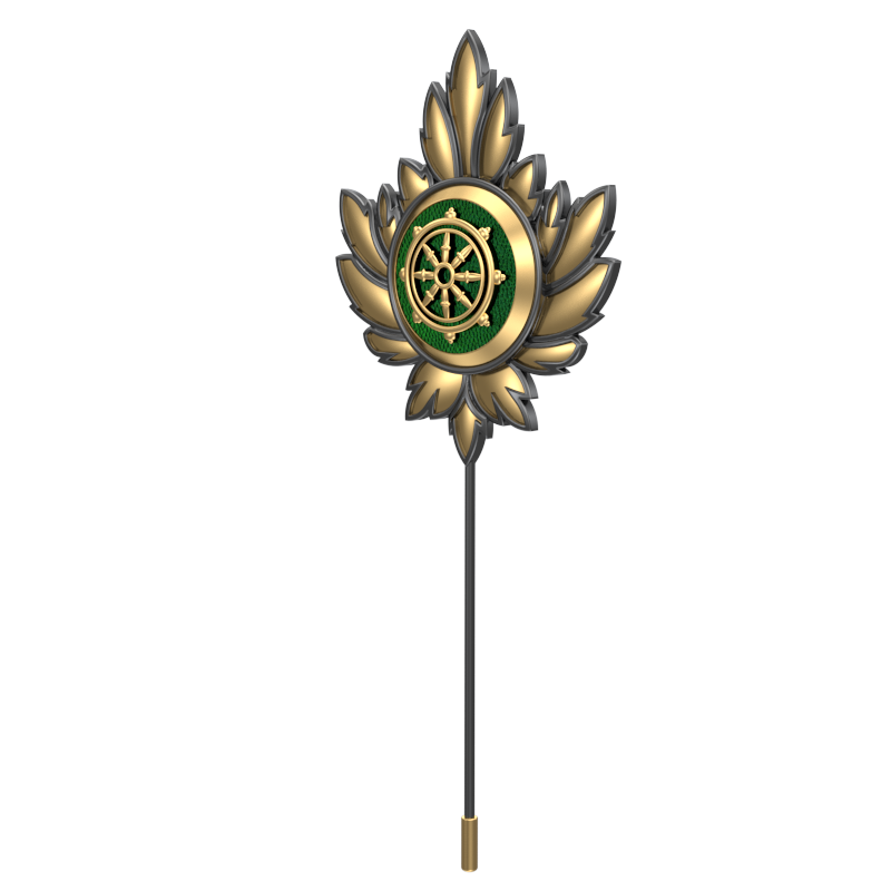 Dharma, Maple Spiritual Lapel with 18kt Gold & Black Ruthenium Plating on Brass.