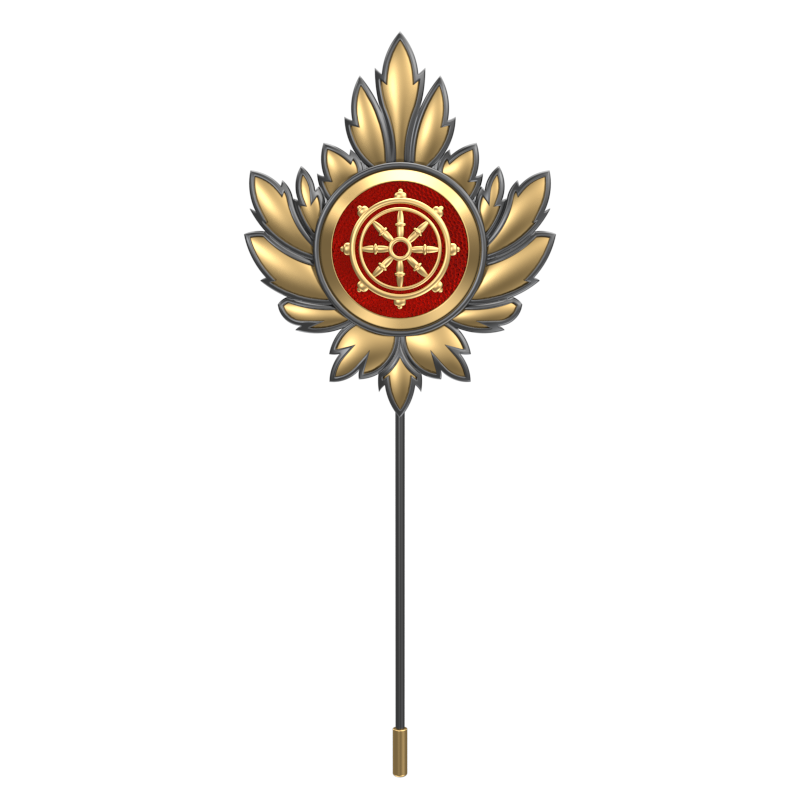 Dharma, Maple Spiritual Lapel with 18kt Gold & Black Ruthenium Plating on Brass.