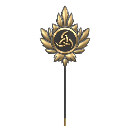 Odin, Maple Spiritual Lapel with 18kt Gold & Black Ruthenium Plating on Brass.