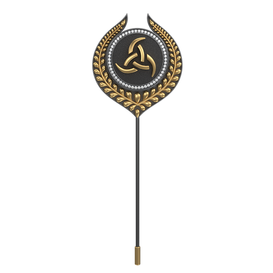 Odin Luxe, Leaf Spiritual Lapel with CZ Diamonds, 18kt Gold & Black Ruthenium Plating on Brass.
