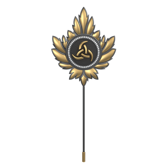 Odin Luxe, Maple Spiritual Lapel with CZ Diamonds, 18kt Gold & Black Ruthenium Plating on Brass.