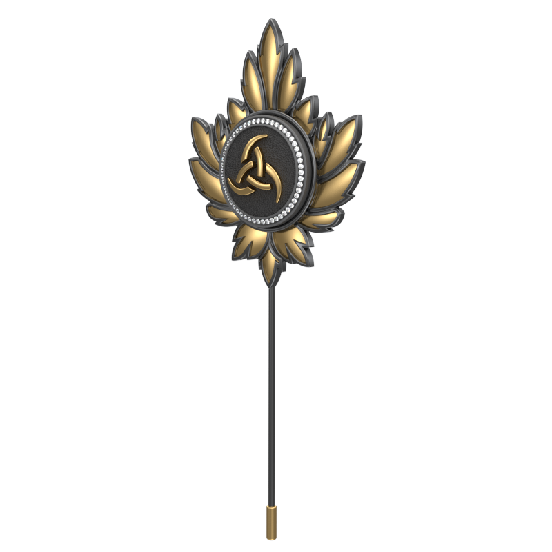 Odin Luxe, Maple Spiritual Lapel with CZ Diamonds, 18kt Gold & Black Ruthenium Plating on Brass.
