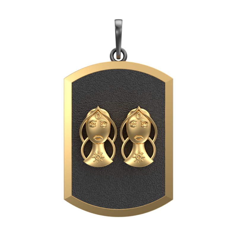 Gemini Zodiac, Constellation Pendant with 18kt Gold & Black Ruthenium Plating on Brass.