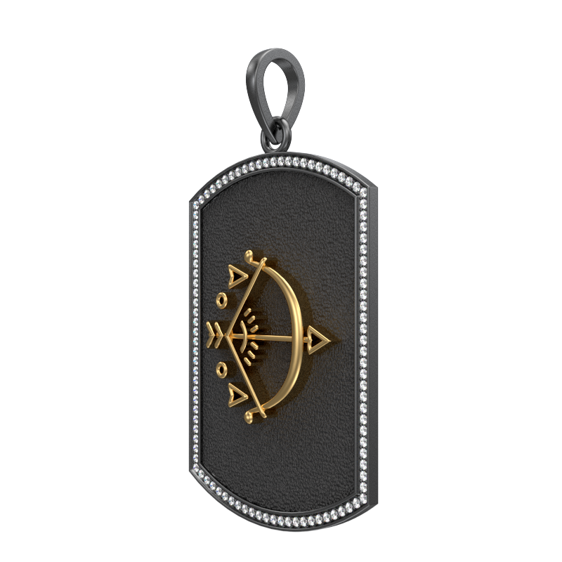 Sagittarius Zodiac Luxe, Constellation Pendant with CZ Diamonds, 18kt Gold & Black Ruthenium Plating on Brass.
