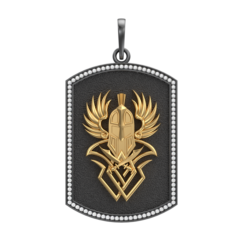 Warrior Luxe, Edgy Pendant with CZ Diamonds, 18kt Gold & Black Ruthenium Plating on Brass.