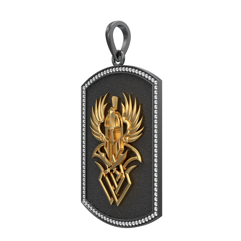 Warrior Luxe, Edgy Pendant with CZ Diamonds, 18kt Gold & Black Ruthenium Plating on Brass.
