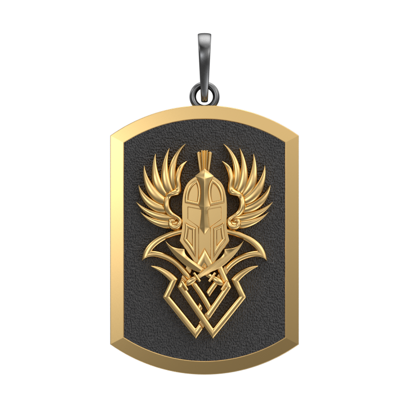 Warrior, Edgy Pendant with 18kt Gold & Black Ruthenium Plating on Brass.