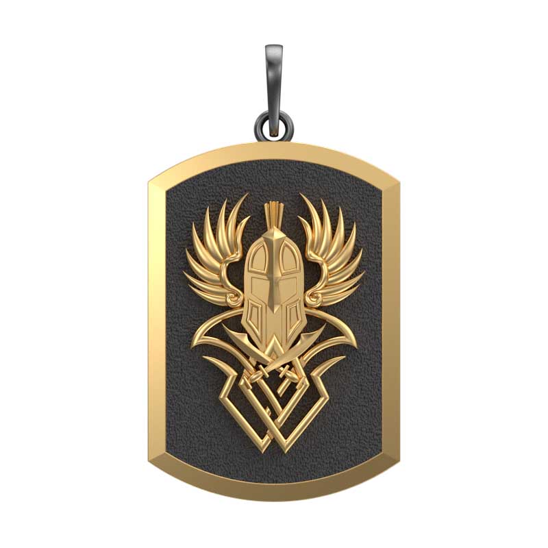 Warrior, Edgy Pendant with 18kt Gold & Black Ruthenium Plating on Brass.