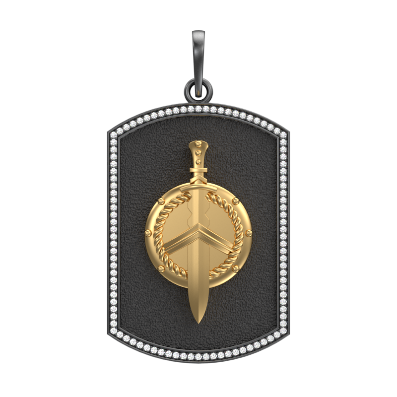 Honour Luxe, Edgy Pendant with CZ Diamonds, 18kt Gold & Black Ruthenium Plating on Brass.