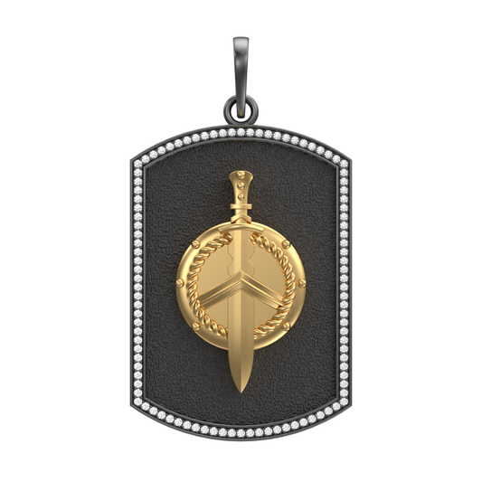 Honour Luxe, Edgy Pendant with CZ Diamonds, 18kt Gold & Black Ruthenium Plating on Brass.