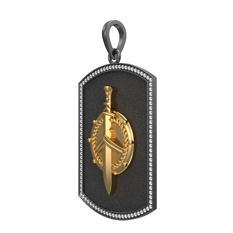 Honour Luxe, Edgy Pendant with CZ Diamonds, 18kt Gold & Black Ruthenium Plating on Brass.