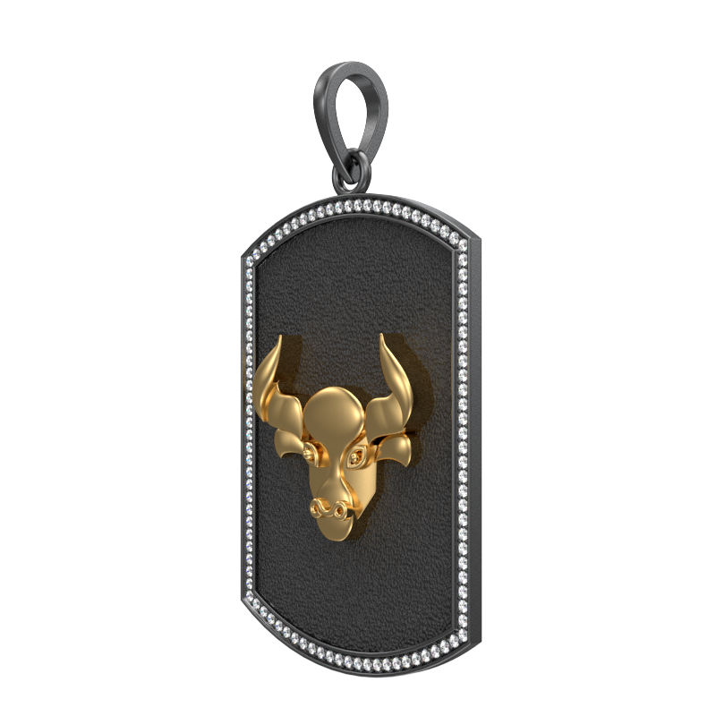 Taurus Zodiac Luxe, Constellation Pendant with CZ Diamonds, 18kt Gold & Black Ruthenium Plating on Brass.