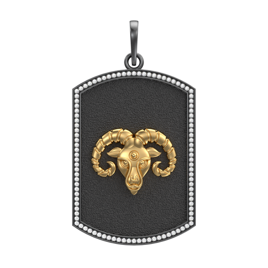 Aries Zodiac Luxe, Constellation Pendant with CZ Diamonds, 18kt Gold & Black Ruthenium Plating  on Brass.