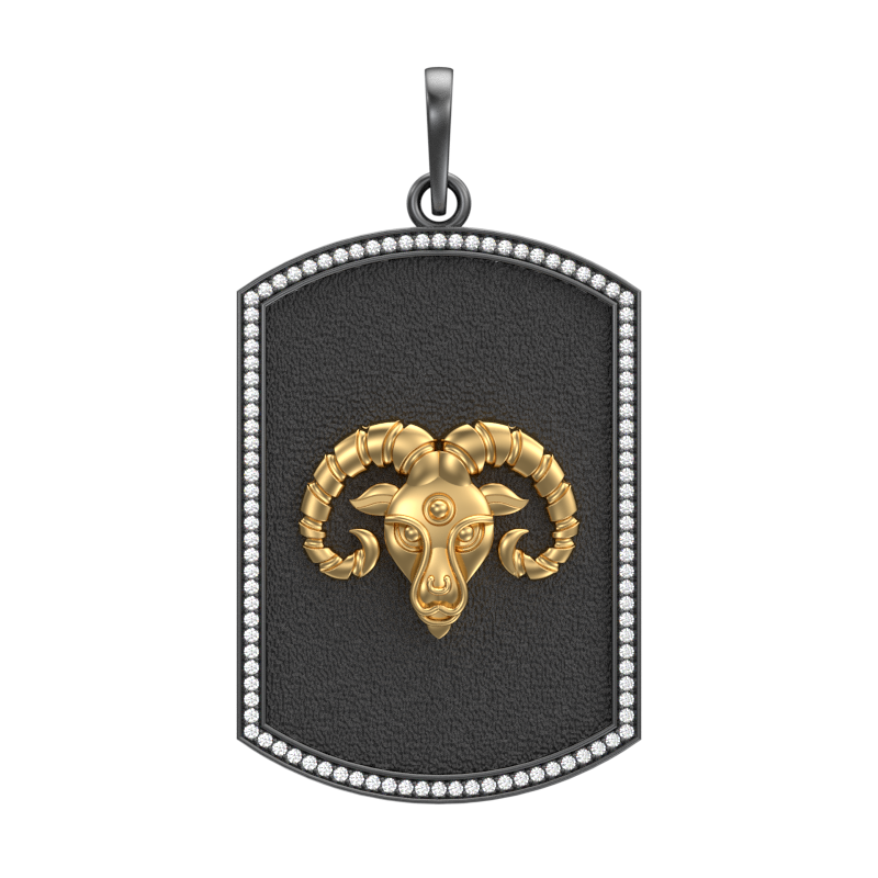 Aries Zodiac Luxe, Constellation Pendant with CZ Diamonds, 18kt Gold & Black Ruthenium Plating on Brass.
