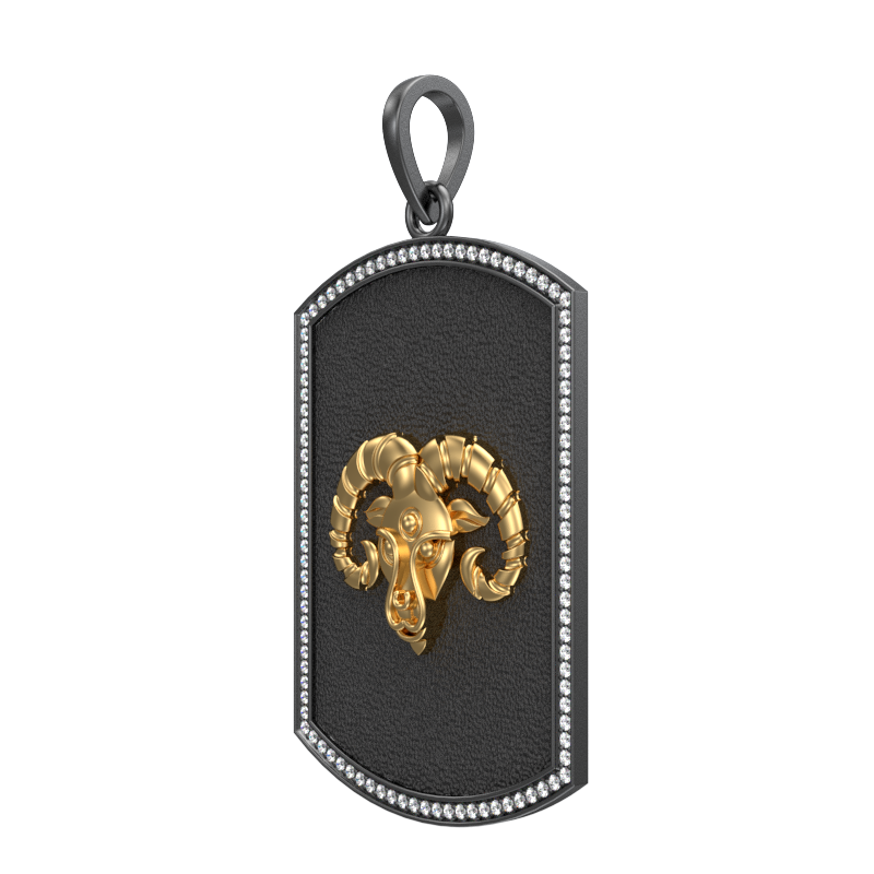 Aries Zodiac Luxe, Constellation Pendant with CZ Diamonds, 18kt Gold & Black Ruthenium Plating on Brass.