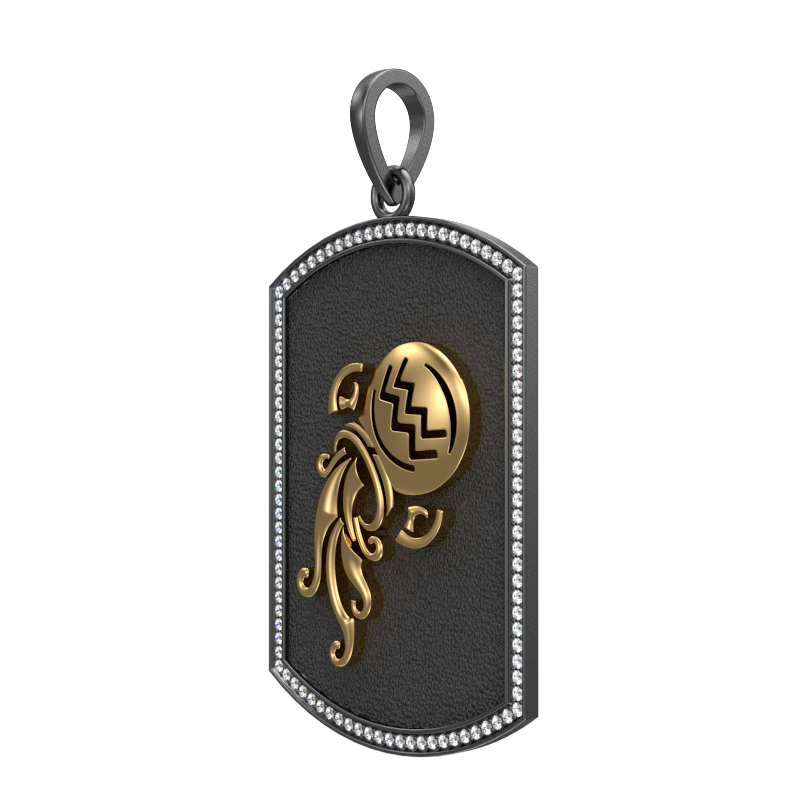 Aquarius Zodiac Luxe, Constellation Pendant with CZ Diamonds, 18kt Gold & Black Ruthenium Plating on Brass.
