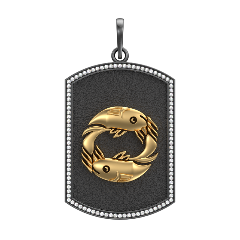 Pisces Zodiac Luxe, Constellation Pendant with CZ Diamonds, 18kt Gold & Black Ruthenium Plating on Brass.