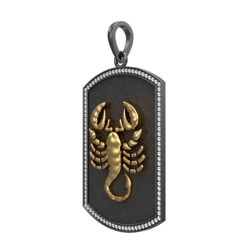Scorpio Zodiac Luxe, Constellation Pendant with CZ Diamonds, 18kt Gold & Black Ruthenium Plating on Brass.