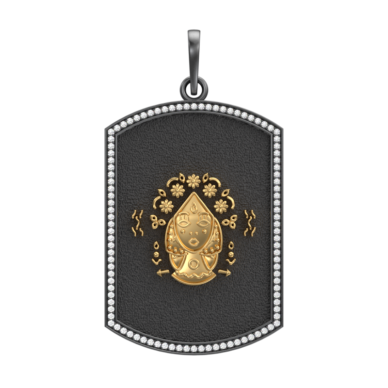 Virgo Zodiac Luxe, Constellation Pendant with CZ Diamonds, 18kt Gold & Black Ruthenium Plating on Brass.
