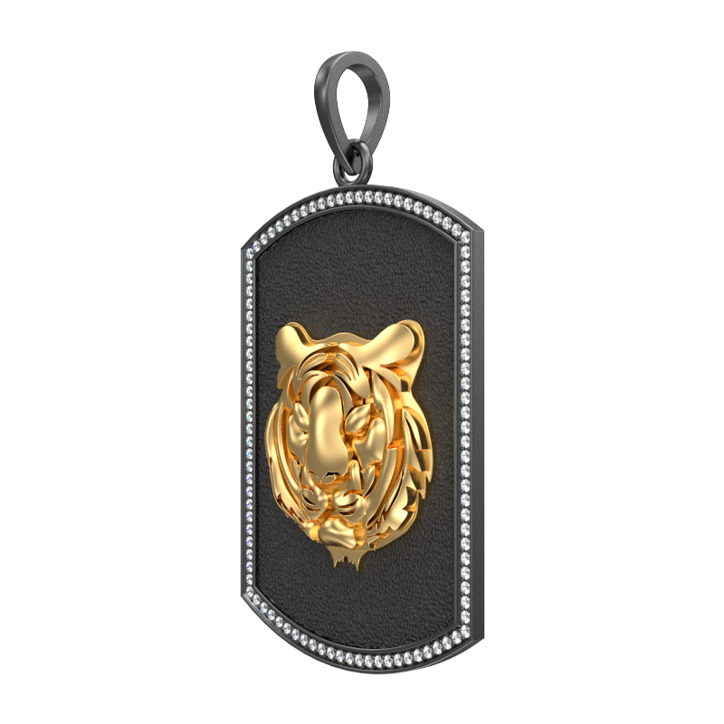 Tiger Luxe, Wild Pendant with CZ Diamonds, 18kt Gold & Black Ruthenium Plating on Brass.