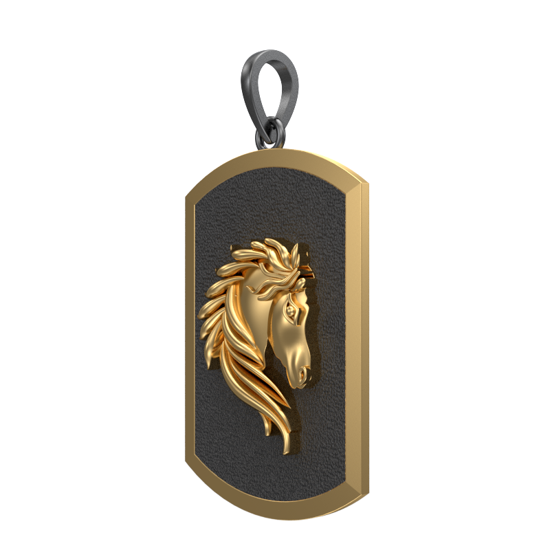 Horse, Wild Pendant with 18kt Gold & Black Ruthenium Plating on Brass.