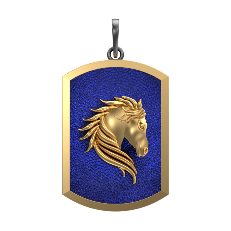 Horse, Wild Pendant with 18kt Gold & Black Ruthenium Plating on Brass.