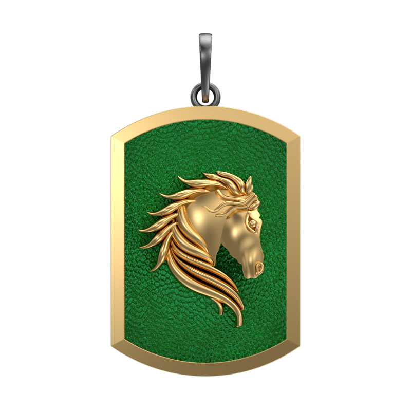 Horse, Wild Pendant with 18kt Gold & Black Ruthenium Plating on Brass.